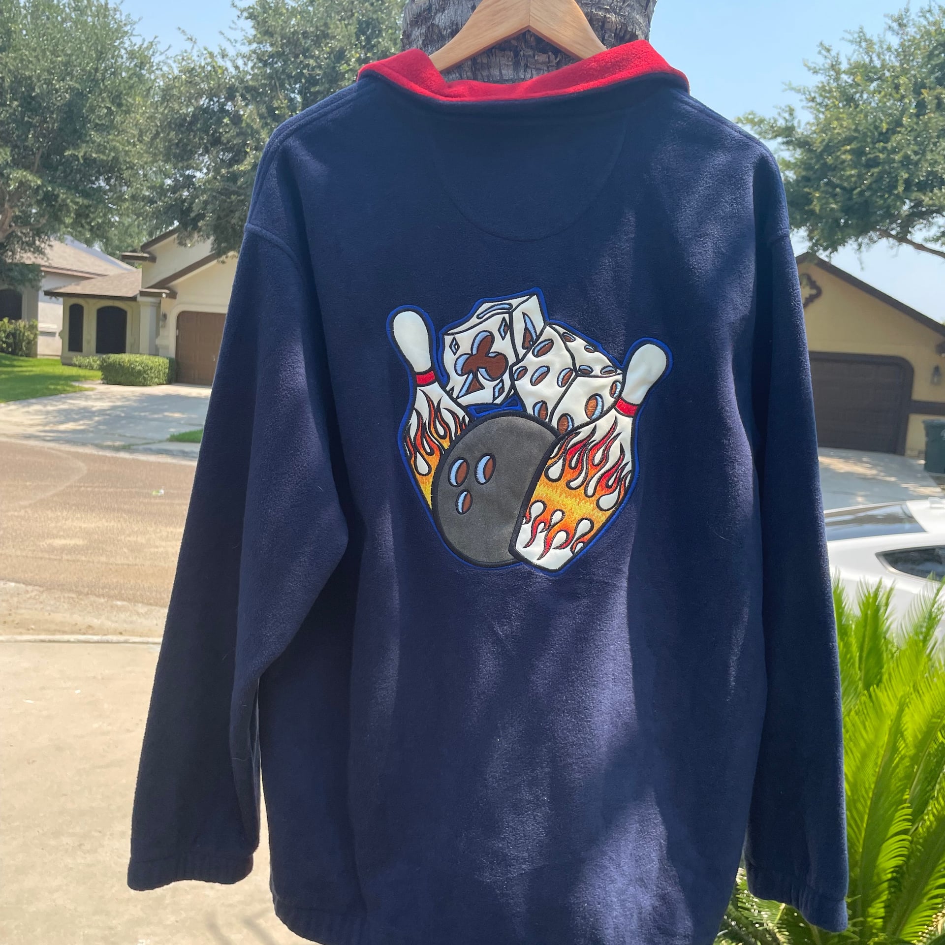 JNCO SWEATSHIRT EMBROIDERED 1/4 ZIP CASINO DICE BOWLING PIN FLAMES VTG 1990s Y2K 3