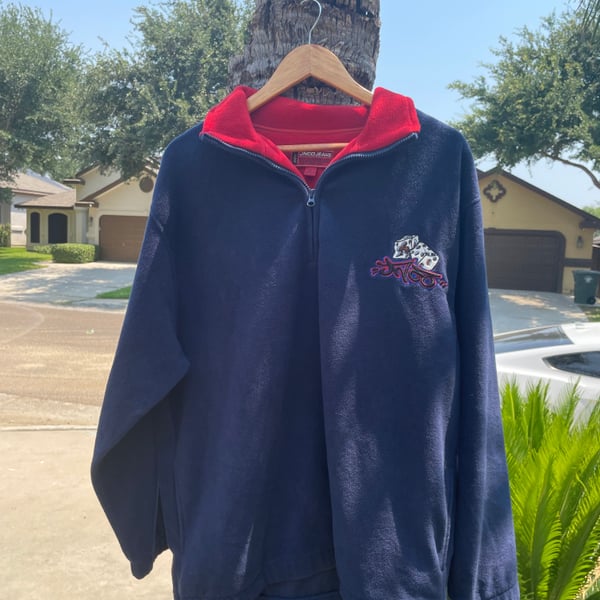 JNCO SWEATSHIRT EMBROIDERED 1/4 ZIP CASINO DICE BOWLING PIN FLAMES VTG 1990s Y2K