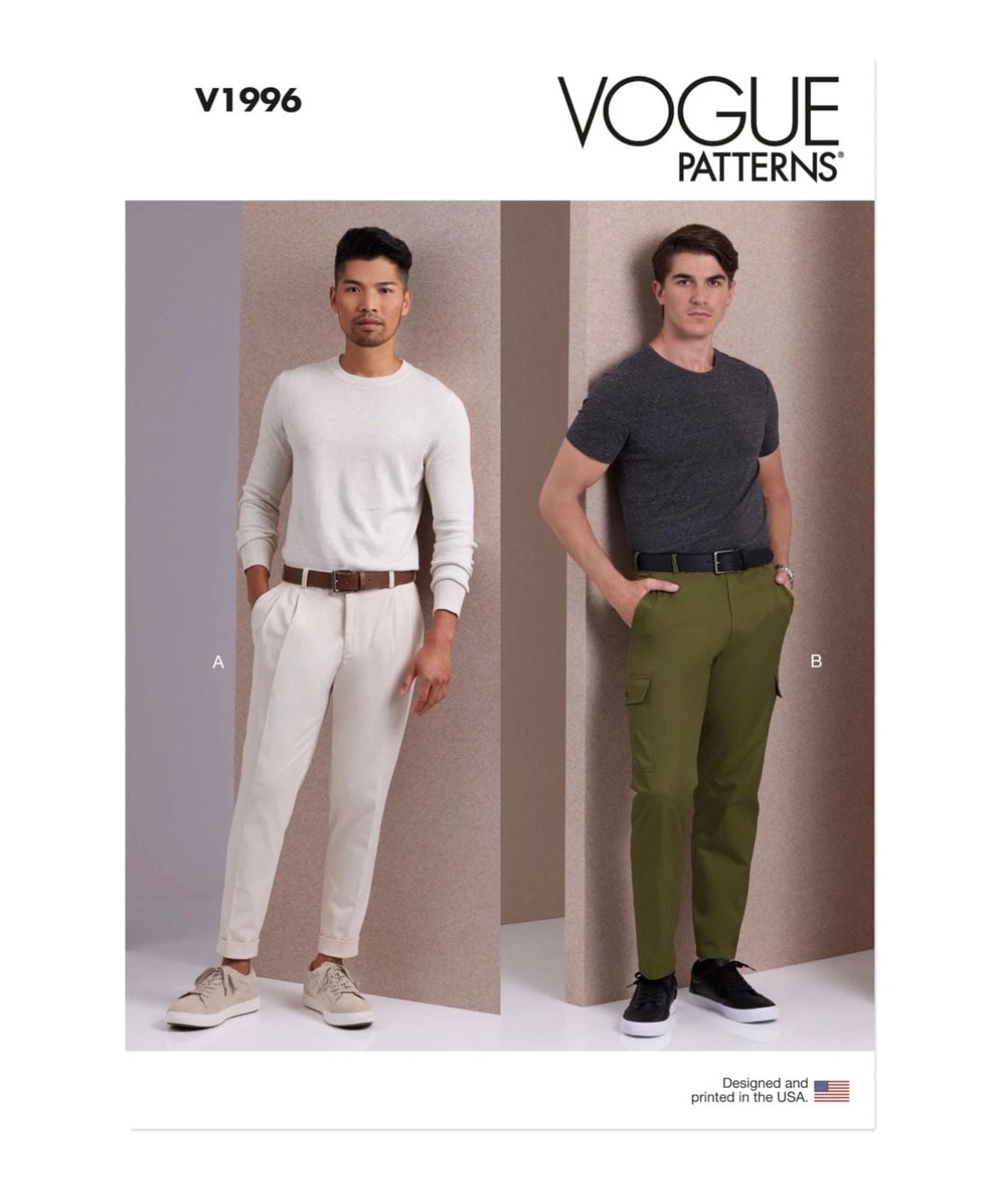 Vogue Mens Slim Fit Tapered Leg Pants Cargo Option Size 44-52 Sewing Pattern 1