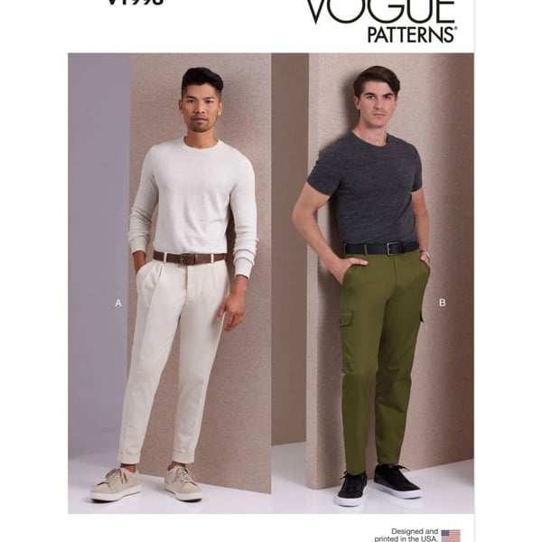 Vogue Mens Slim Fit Tapered Leg Pants Cargo Option Size 44-52 Sewing Pattern
