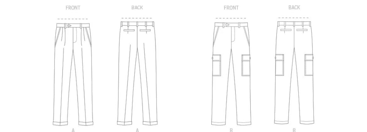 Vogue Mens Slim Fit Tapered Leg Pants Cargo Option Size 44-52 Sewing Pattern 6