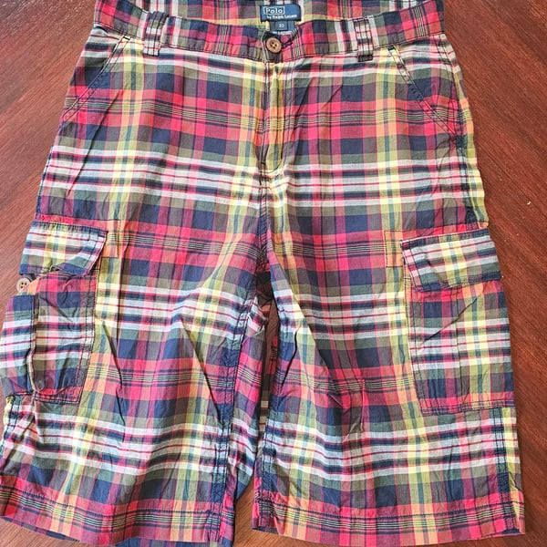 POLO Ralph Lauren Boys Shorts Cargo Pockets Lightweight Multicolor Plaid I Sz 14