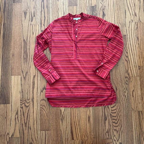 Striped Shirt in Red Silk Shantung