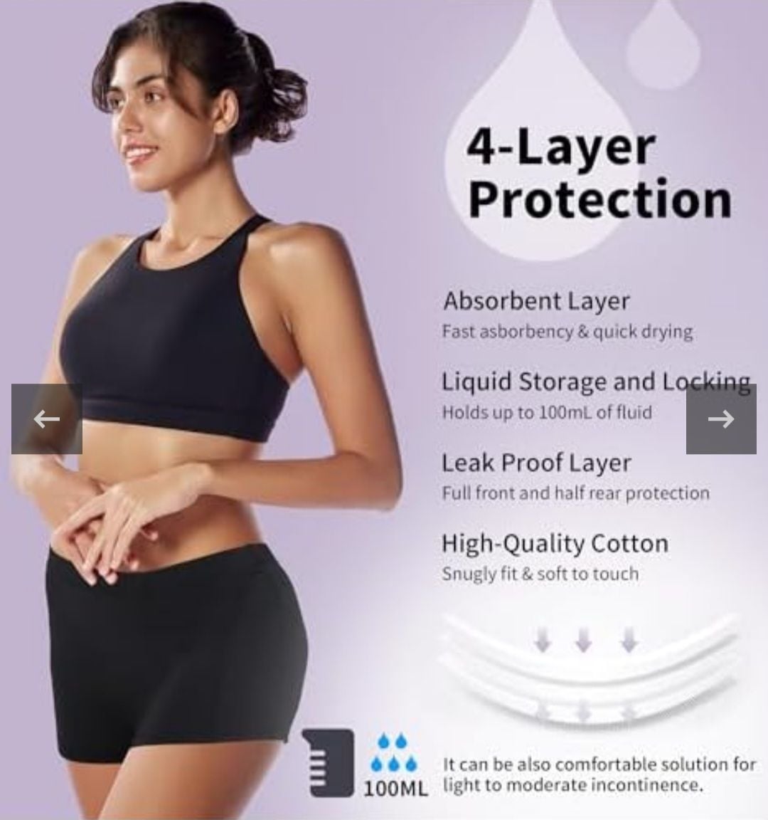 2 pack,Feitycom Women's Washable Incontinence/Period Boxer Shorts Black,Small 2