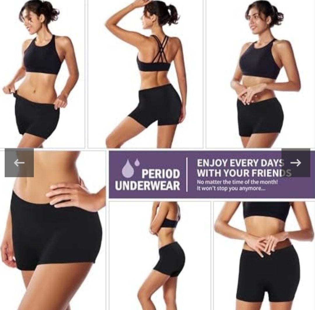 2 pack,Feitycom Women's Washable Incontinence/Period Boxer Shorts Black,Small 3