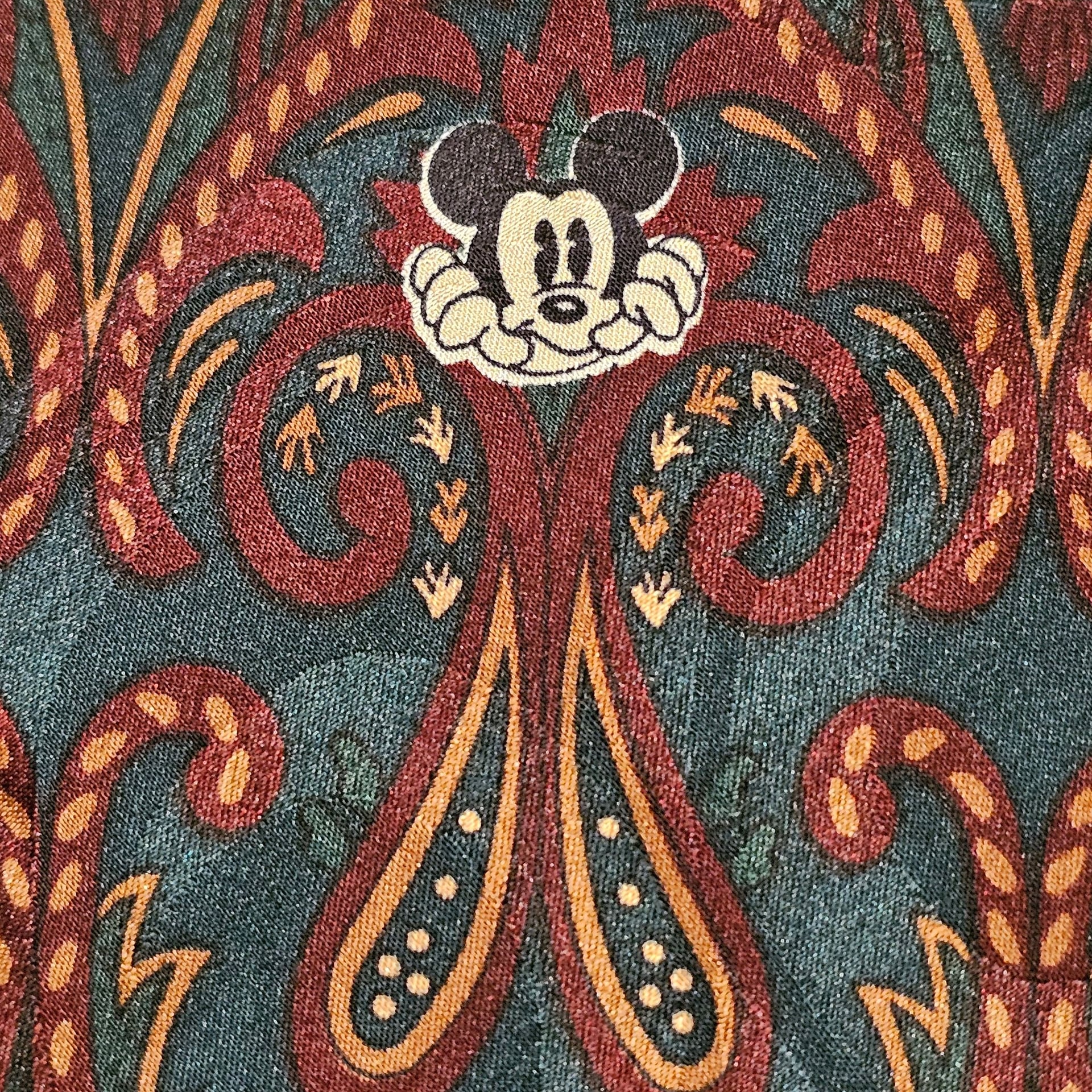 Vtg Disney Mickey Mouse Tie Necktie 100% Silk Mickey Inc. Burgundy Green Paisley 3