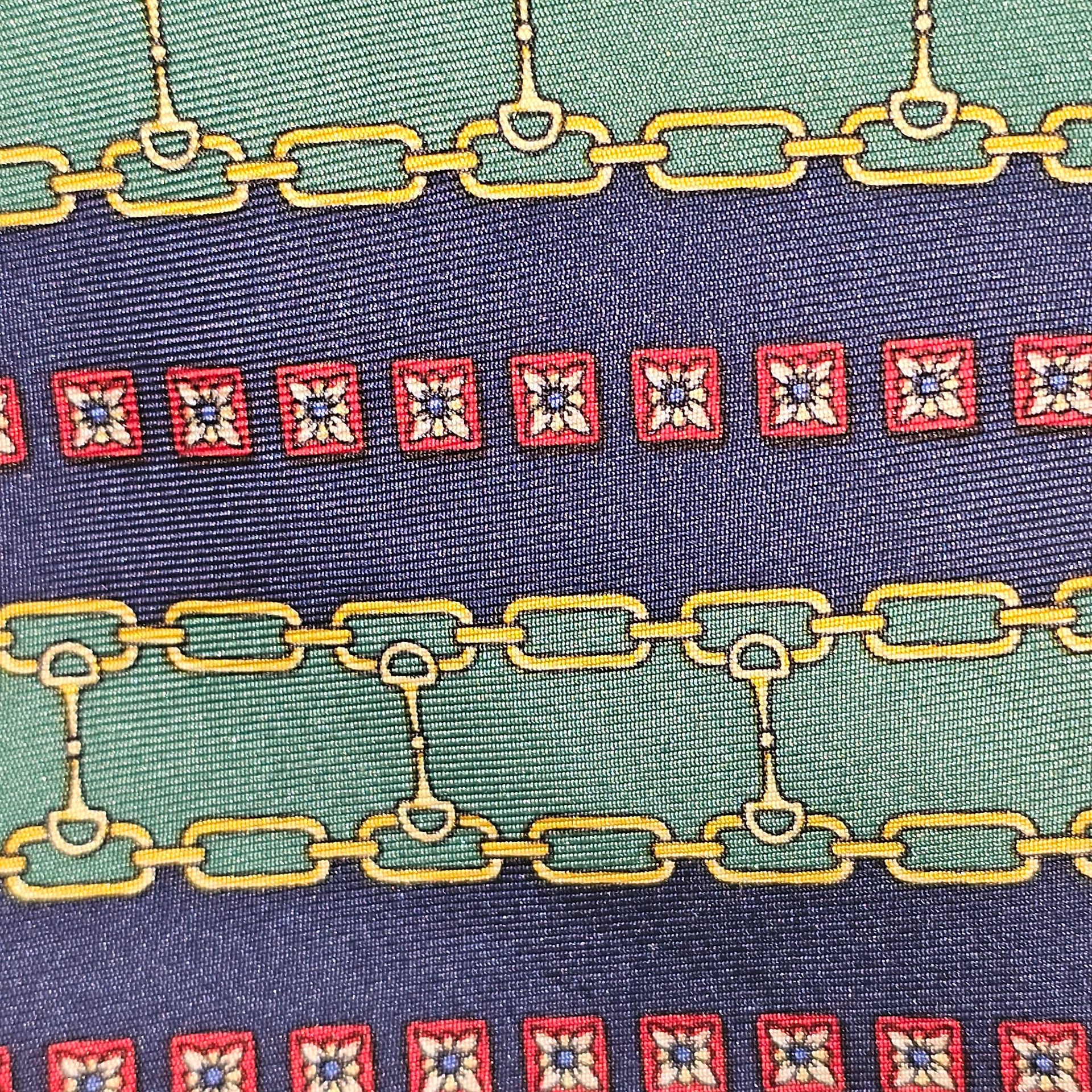 Paolo Gucci Silk Neck Tie Navy Green 4" Italy Equestrian Gold Chains Vintage 2
