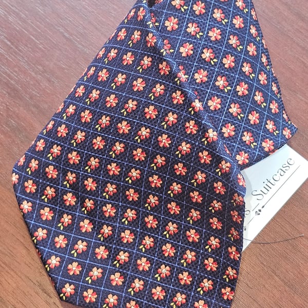 TOMMY HILFIGER Men's Neck Tie Emblem Pattern Red Yellow 100% Italian Silk