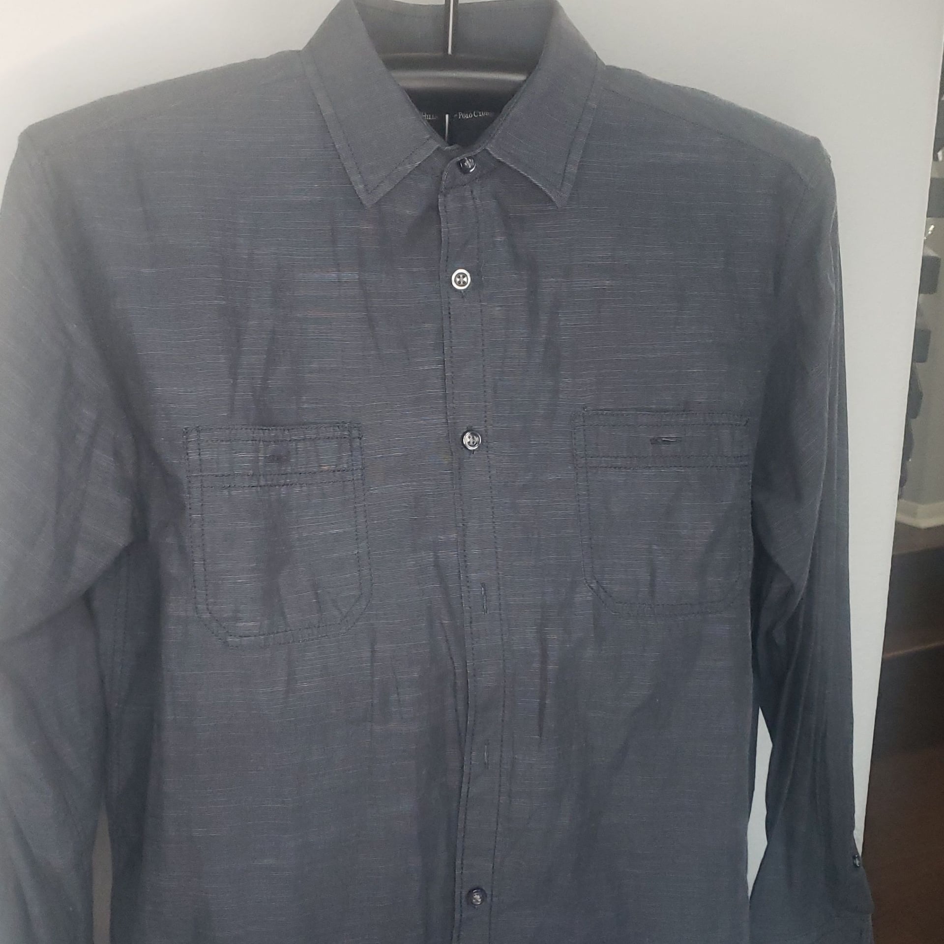 BEVERLY HILLS POLO CLUB Black Collared Long Sleeve ButtonDown Shirt Mens Size M 1