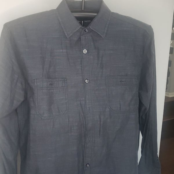 BEVERLY HILLS POLO CLUB Black Collared Long Sleeve ButtonDown Shirt Mens Size M