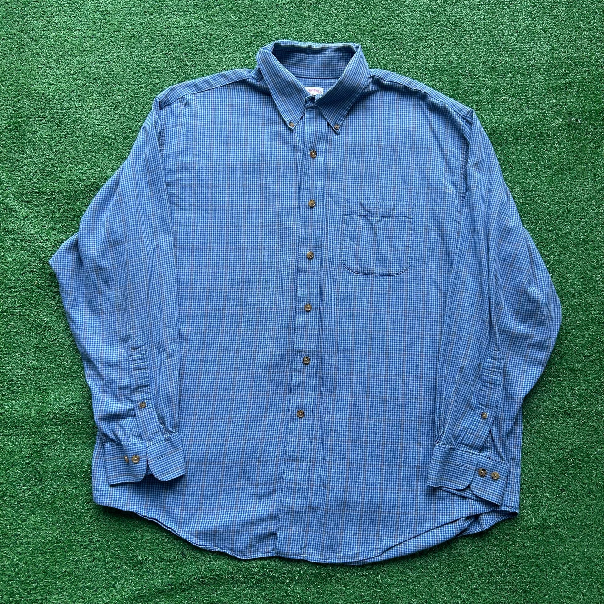 Mens Brooks Brothers button down dress shirt Blue Cotton/wool long Sleeve XL 1