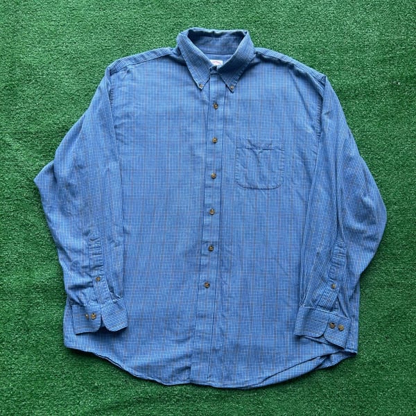 Mens Brooks Brothers button down dress shirt Blue Cotton/wool long Sleeve XL