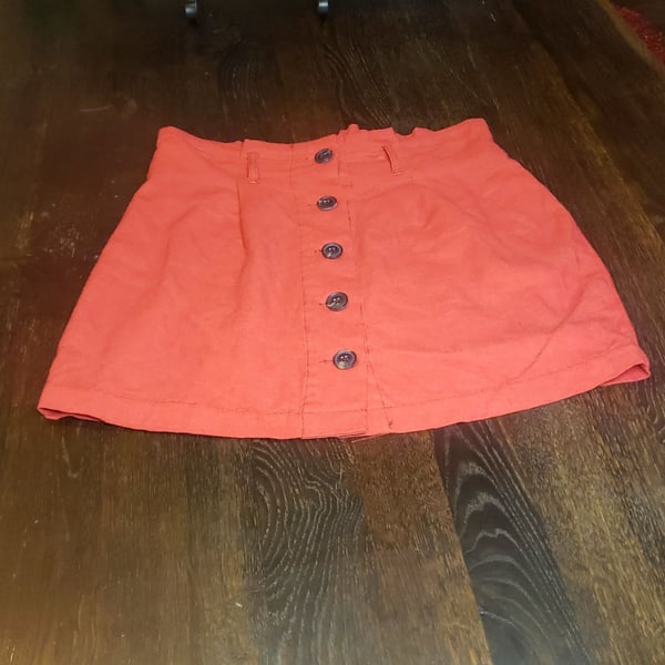 Salmon Orange Linen Mini Skirt Coastal Sailor Buttons Y2K Size 12 Max Studios
