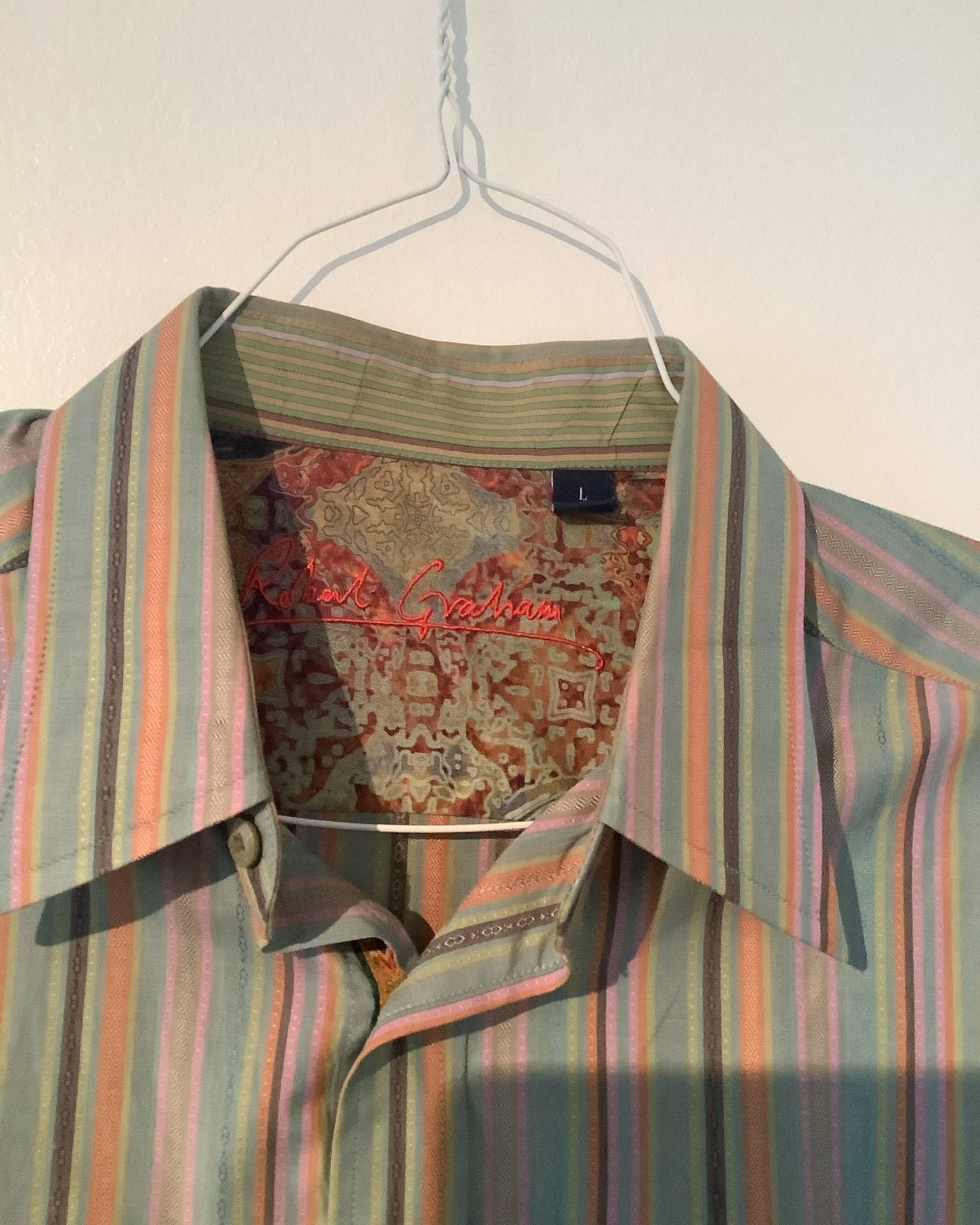 Robert Graham Men's L/S Button-Front Multicolor Stripe Flip Cuff Shirt Large 3