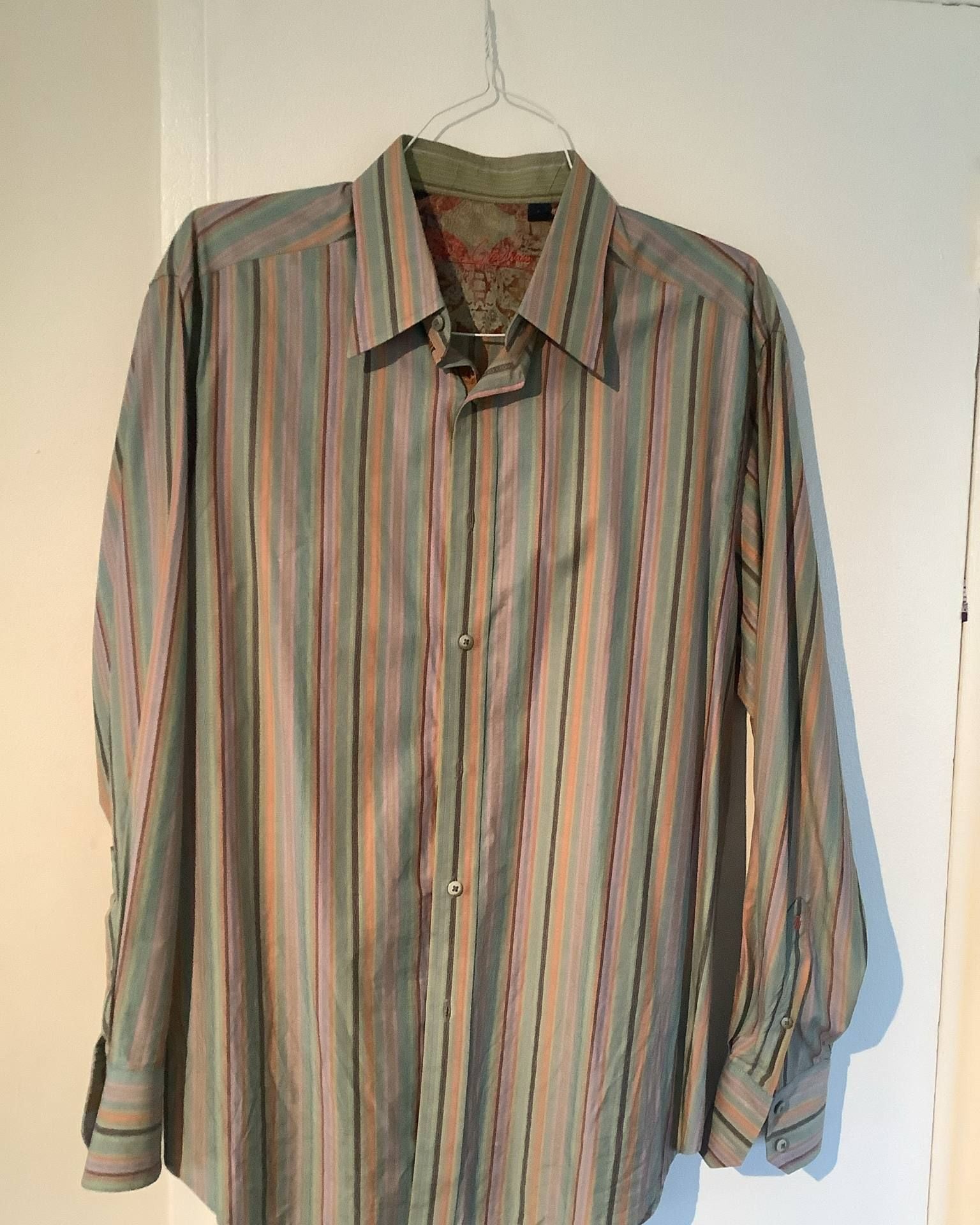 Robert Graham Men's L/S Button-Front Multicolor Stripe Flip Cuff Shirt Large 2