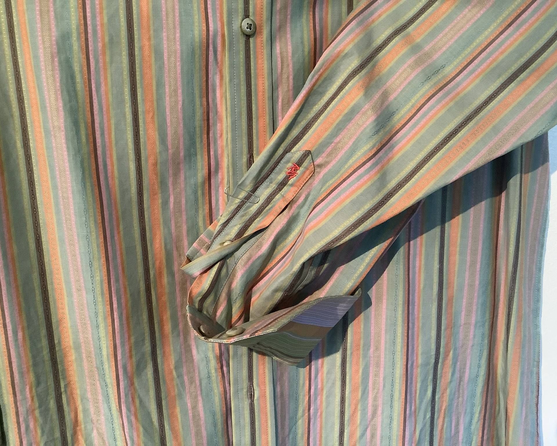 Robert Graham Men's L/S Button-Front Multicolor Stripe Flip Cuff Shirt Large 5