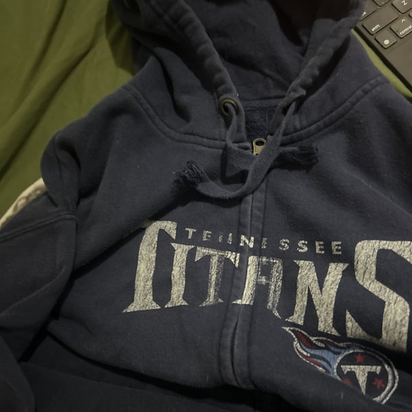VTG Tennessee Titans Hoodie Mens Large Blue Fleece Spell Out Logo Full Zip NFL*