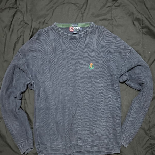 Chaps Ralph Lauren × Ralph Lauren × Vintage VTG Chaps Ralph Lauren Sweater Navy Blue Hand Framed Knit