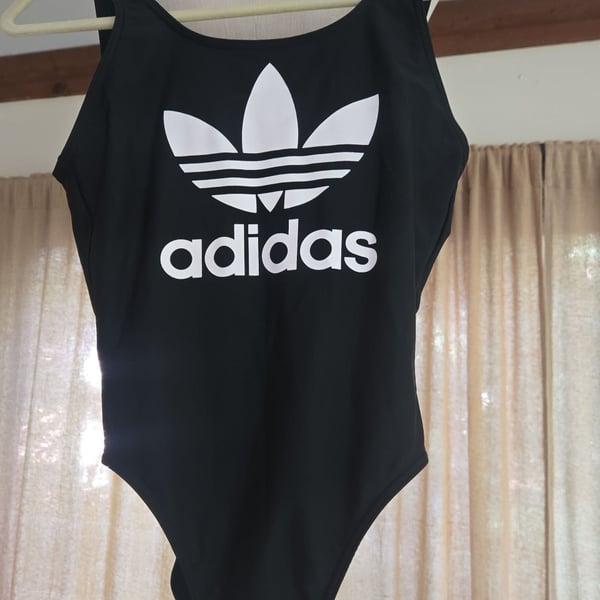 ADIDAS - Women's- Black & White Logo High-Cut One Piece Swim Suit - Size M