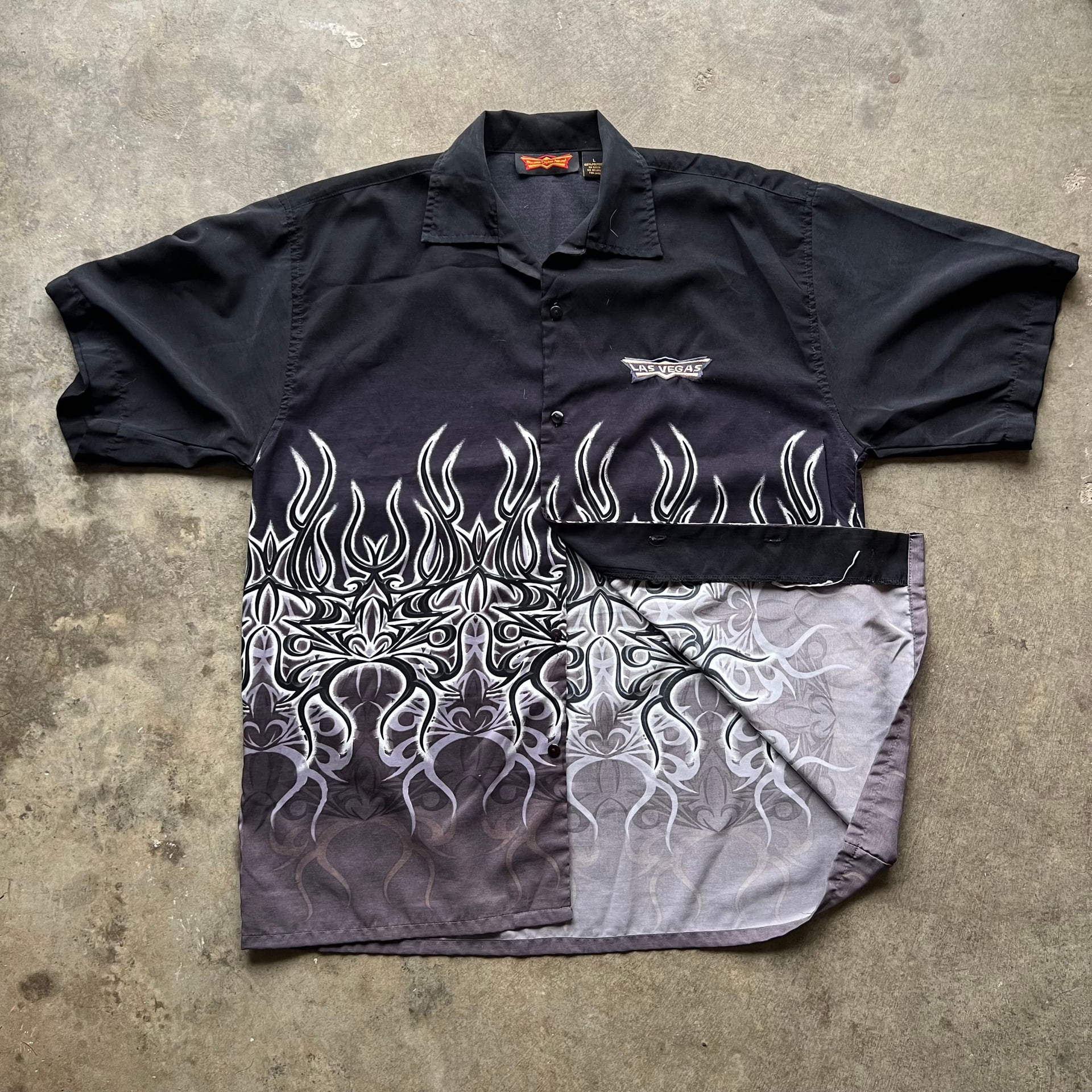 Y2K Las Vegas Button Up Shirt with flames. Goth cyberpunk jnco style 2