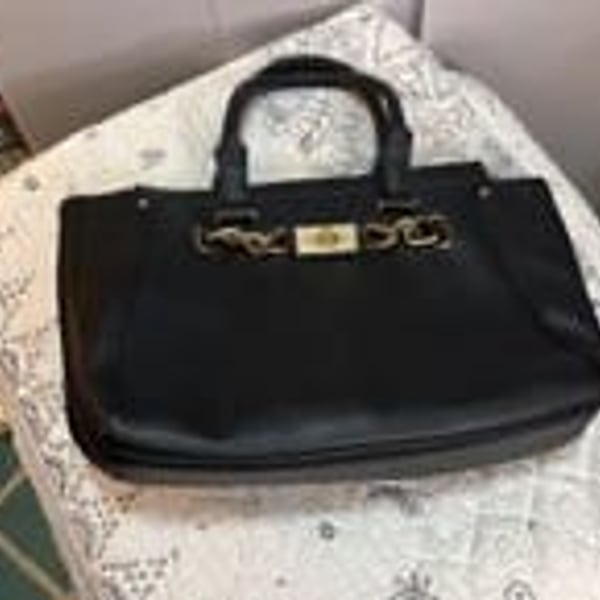 JustFab Black Structured Handbag pleather with gold chain 