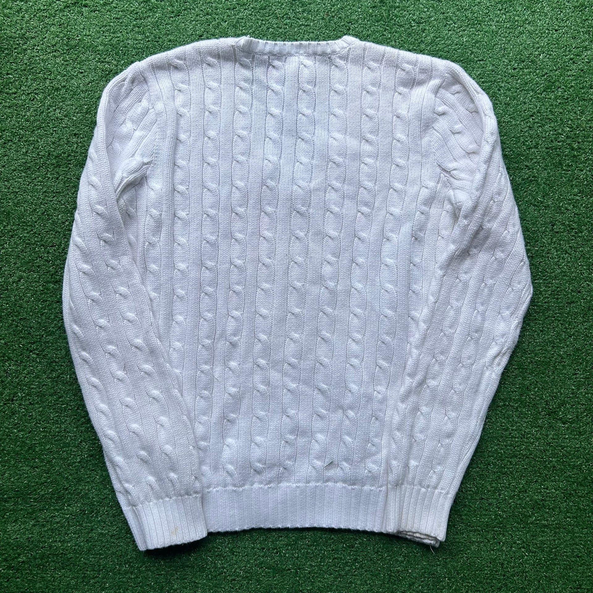 Women's White Ralph Lauren V Neck Cable Knit Jumper Size Large 2