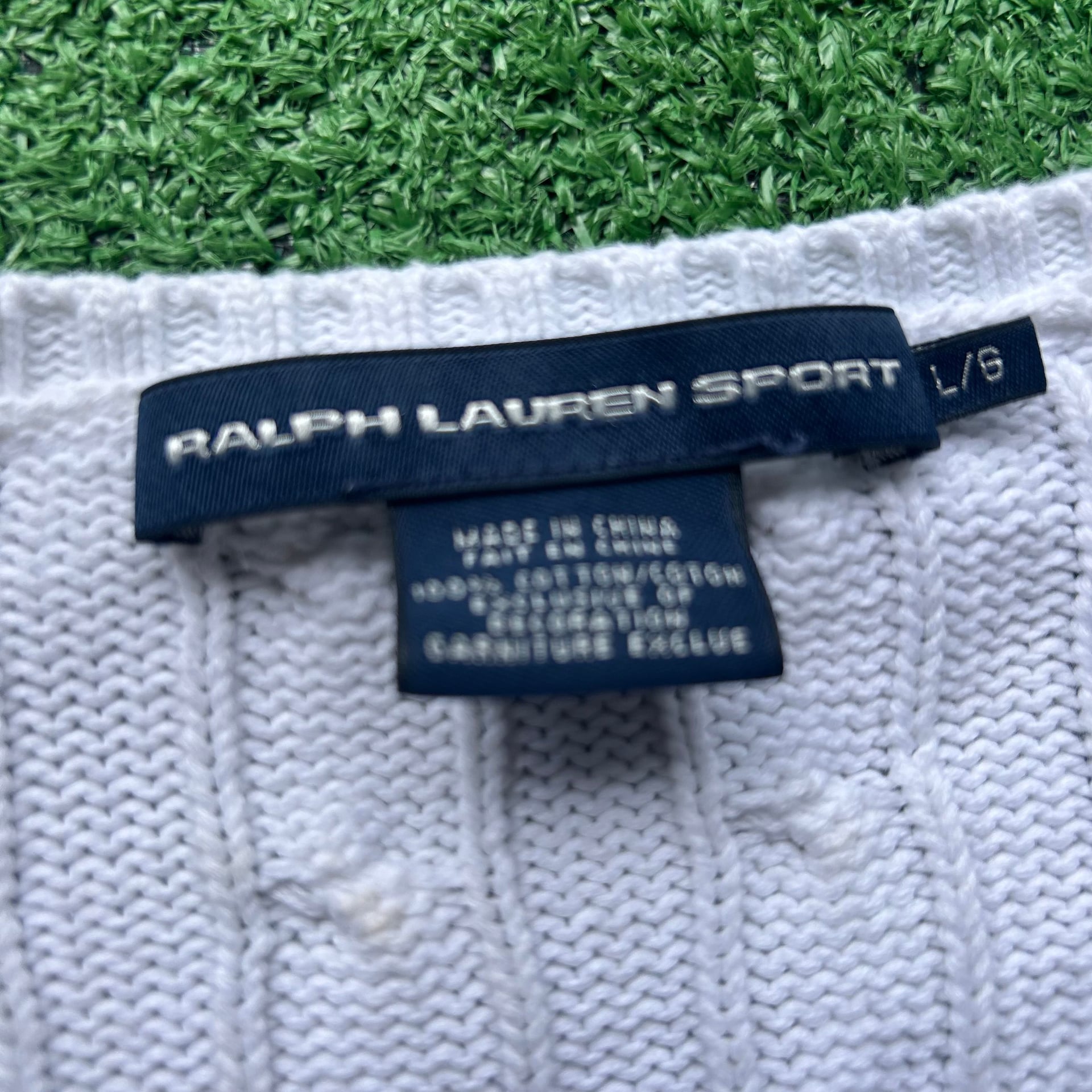 Women's White Ralph Lauren V Neck Cable Knit Jumper Size Large 3