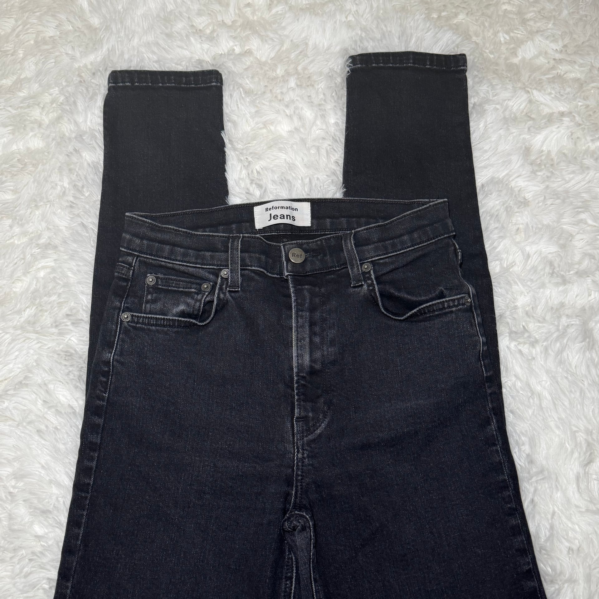 Reformation High and Skinny Jean in Faded Black Destroyed Size 27 Dark Wash 2