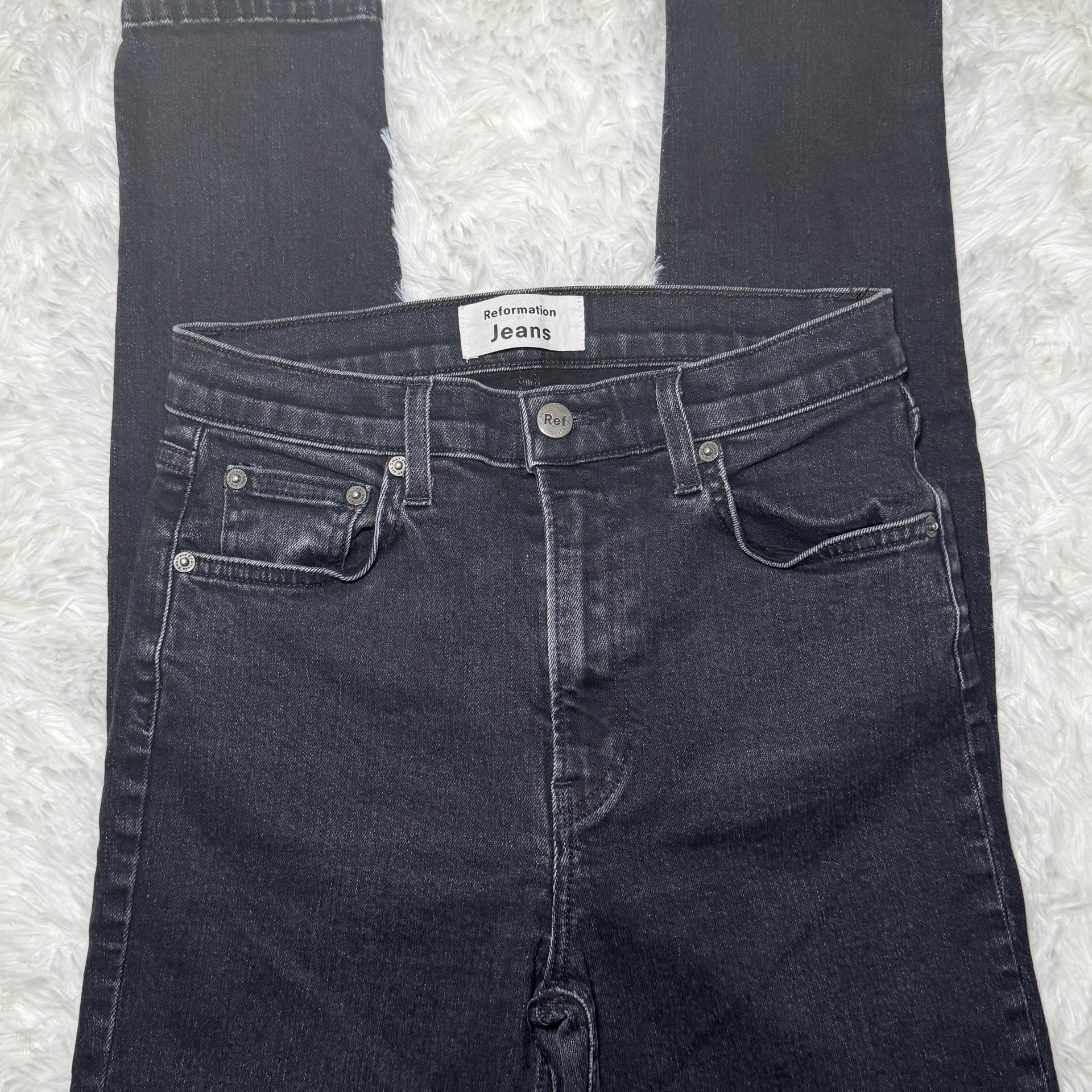 Reformation High and Skinny Jean in Faded Black Destroyed Size 27 Dark Wash 3