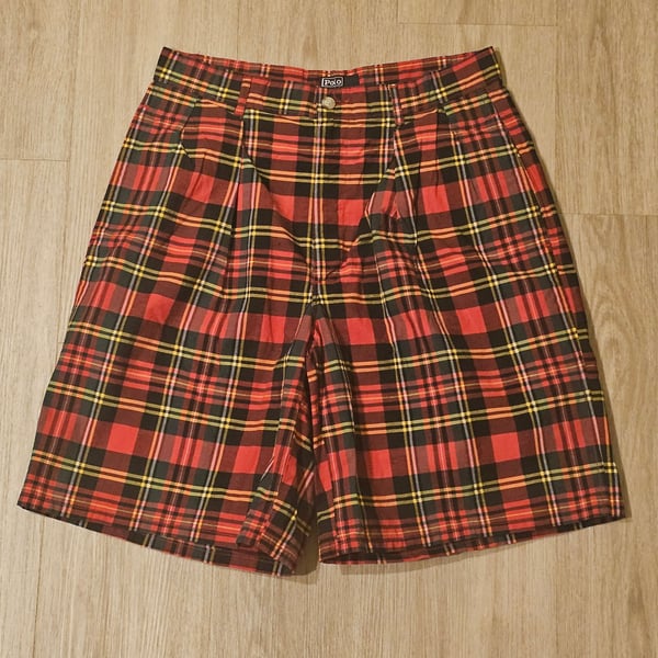 Vintage Red Madras Polo Ralph Lauren Shorts, M.I. U.S.A.