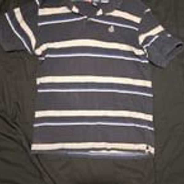 Chaps Men's Blue Stripe Short Sleeve Polo Shirt 