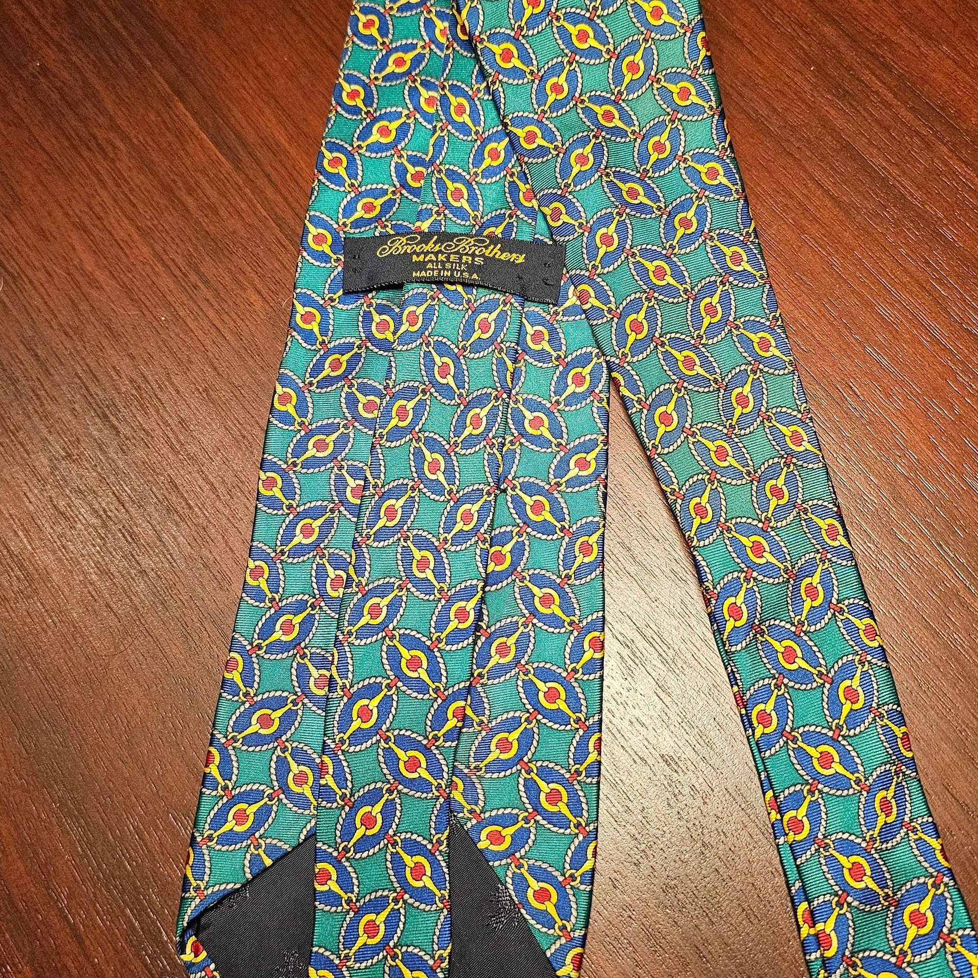 Mens 90s Brooks Brothers Makers Emerald Green Bit Pattern Tie 2