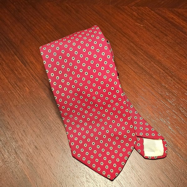 60's BROOKS BROTHERS Wool Red Floral Medallion Silk Foulard Tie