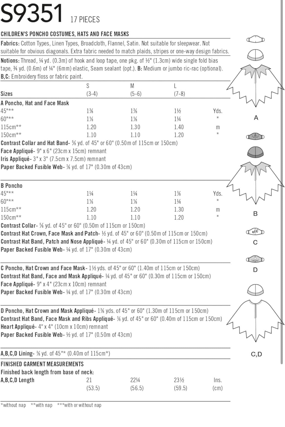 Simplicity S9351 PONCHO kids Halloween Costumes 2