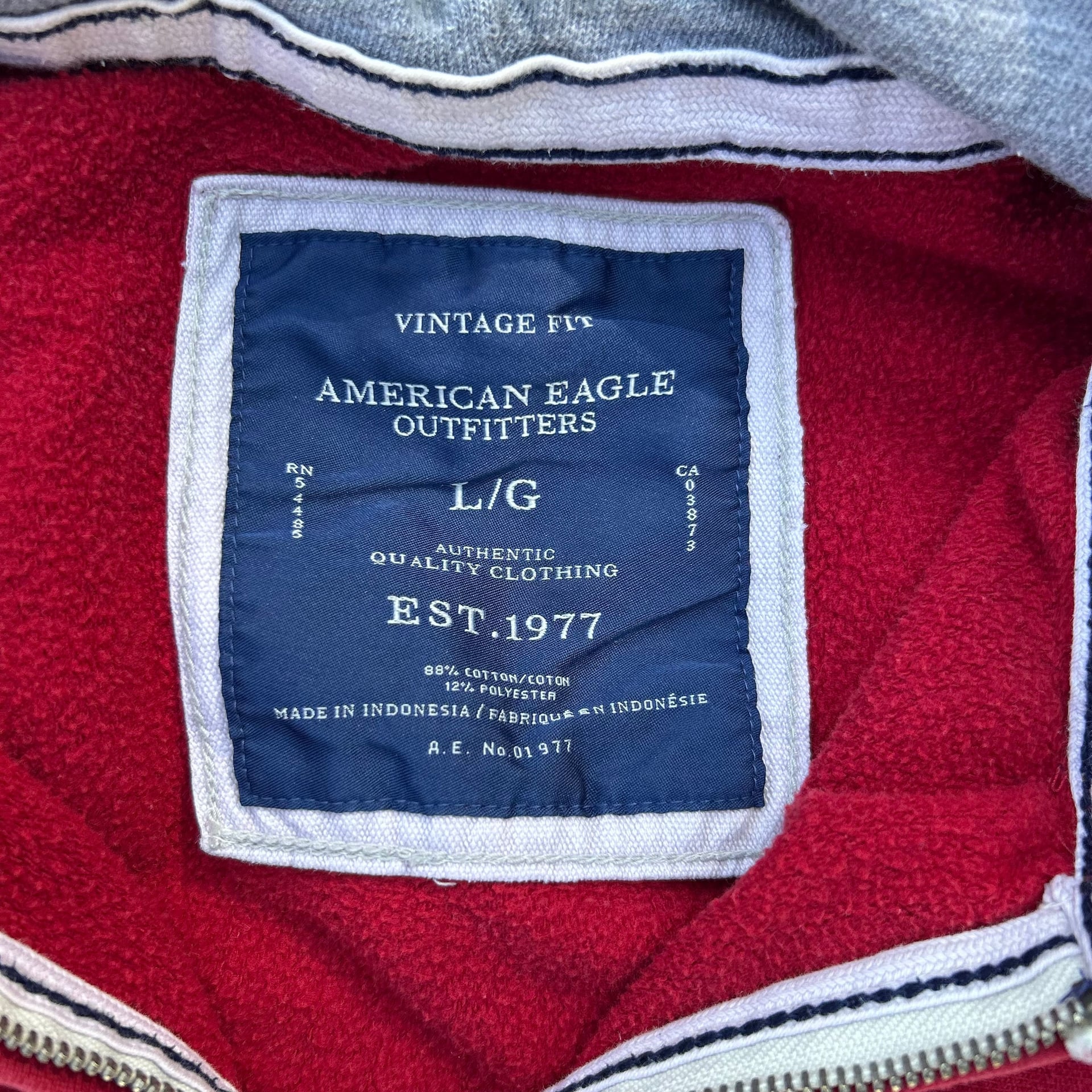 VTG American Eagle Thermal Hoodie sweatshirt Zip up jacket Red women’s large 3