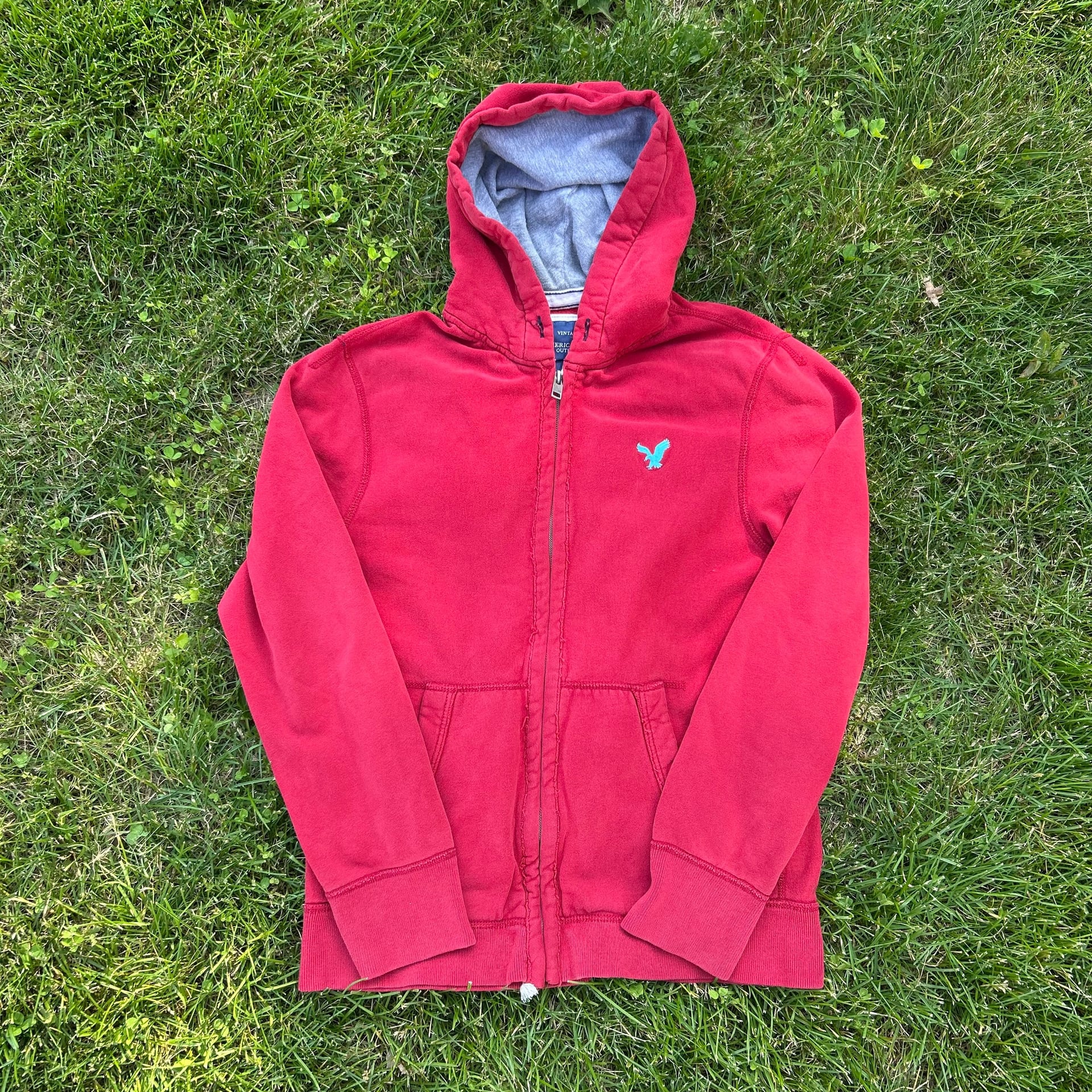 VTG American Eagle Thermal Hoodie sweatshirt Zip up jacket Red women’s large 1