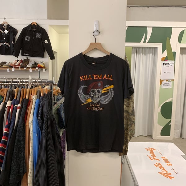 Vintage 80s Kill Em All Let God Sort Em Out Single Stitch 1983 T Shirt L OF