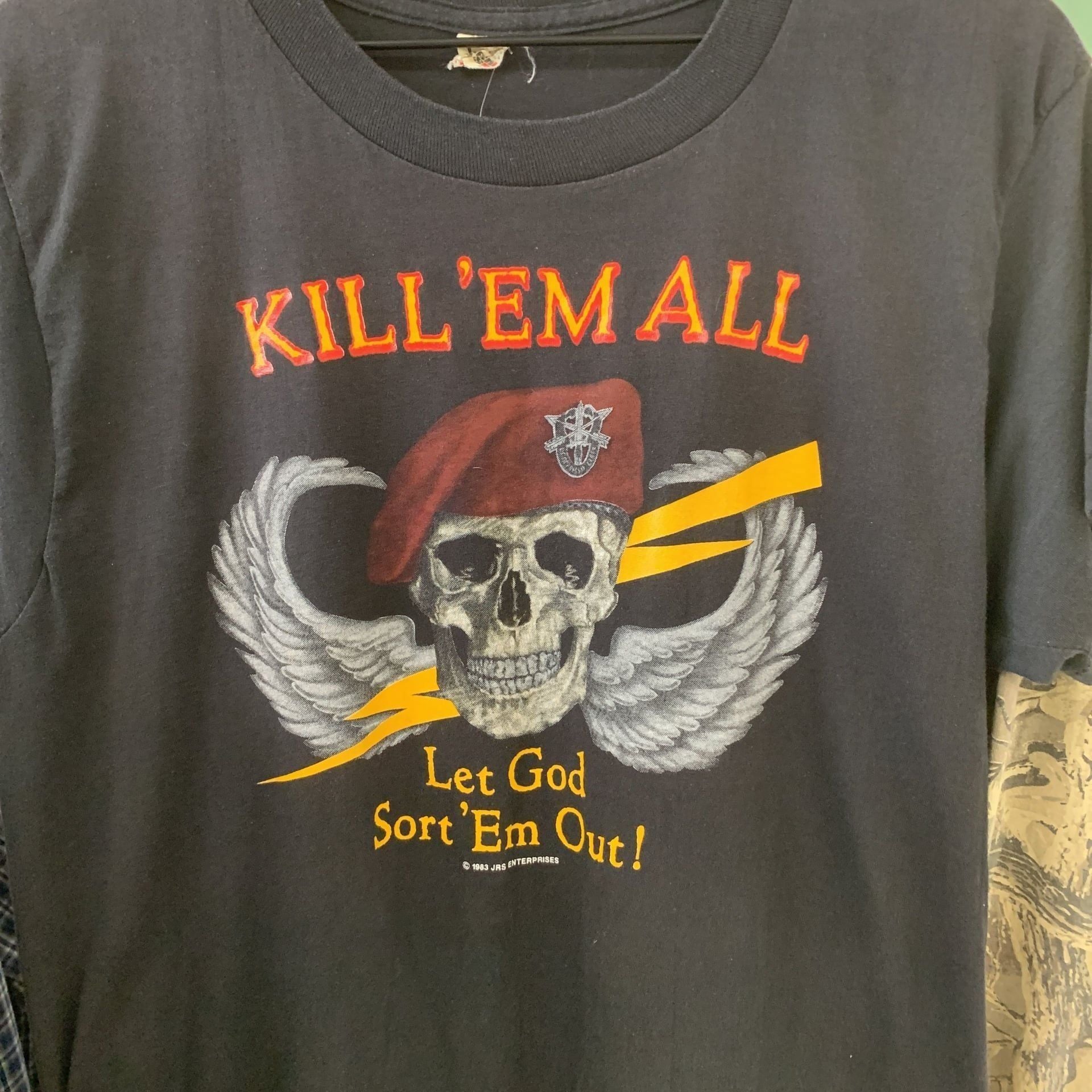 Vintage 80s Kill Em All Let God Sort Em Out Single Stitch 1983 T Shirt L OF 3
