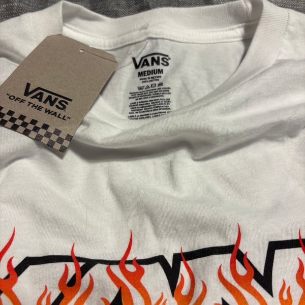 Vans "Off The Wall" Fire Graphic T-Shirt - White, Medium, NWT