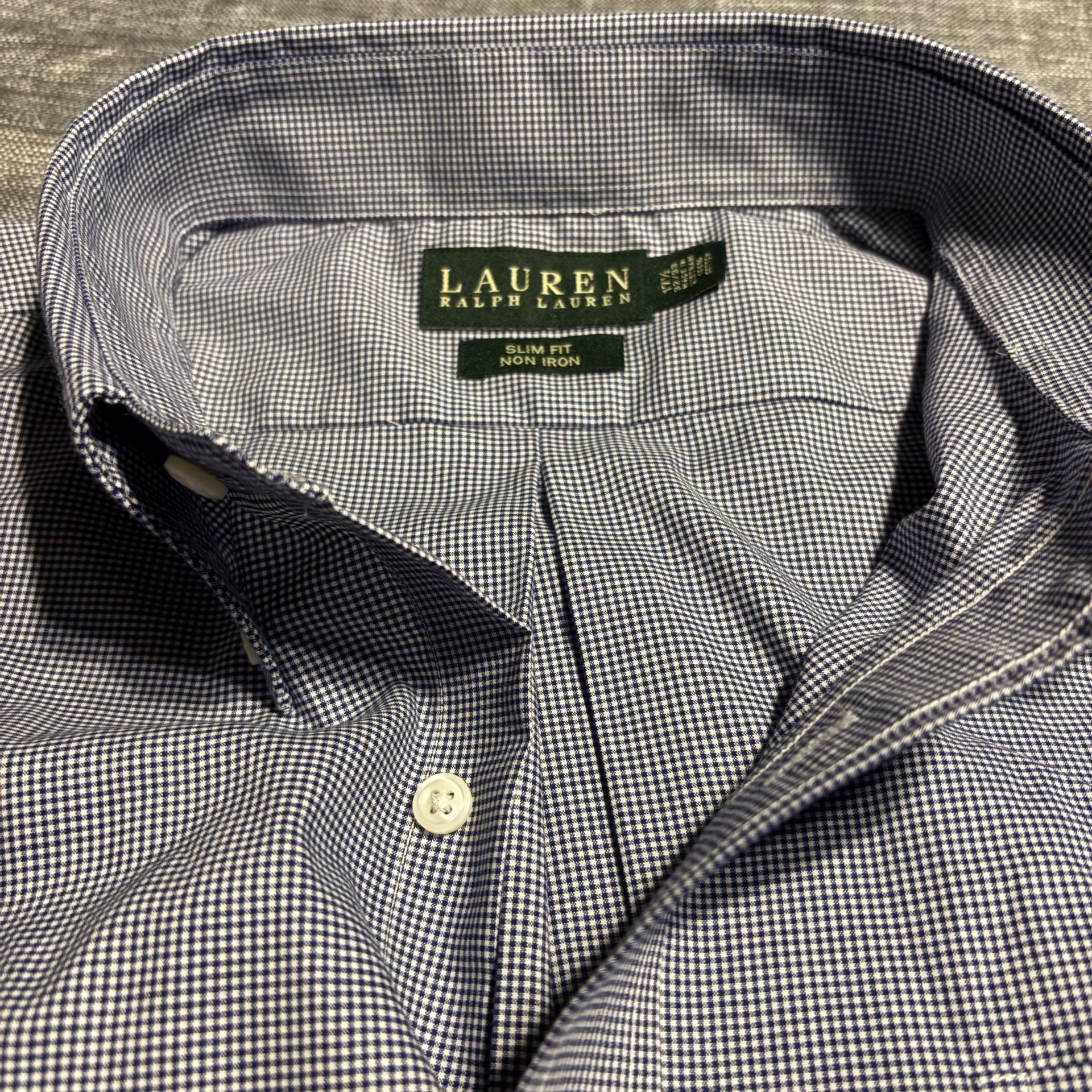Lauren Ralph Lauren Men's Blue Gingham Slim Fit Non-Iron Dress Shirt 17.5 1