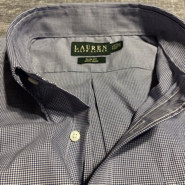 Lauren Ralph Lauren Men's Blue Gingham Slim Fit Non-Iron Dress Shirt 17.5