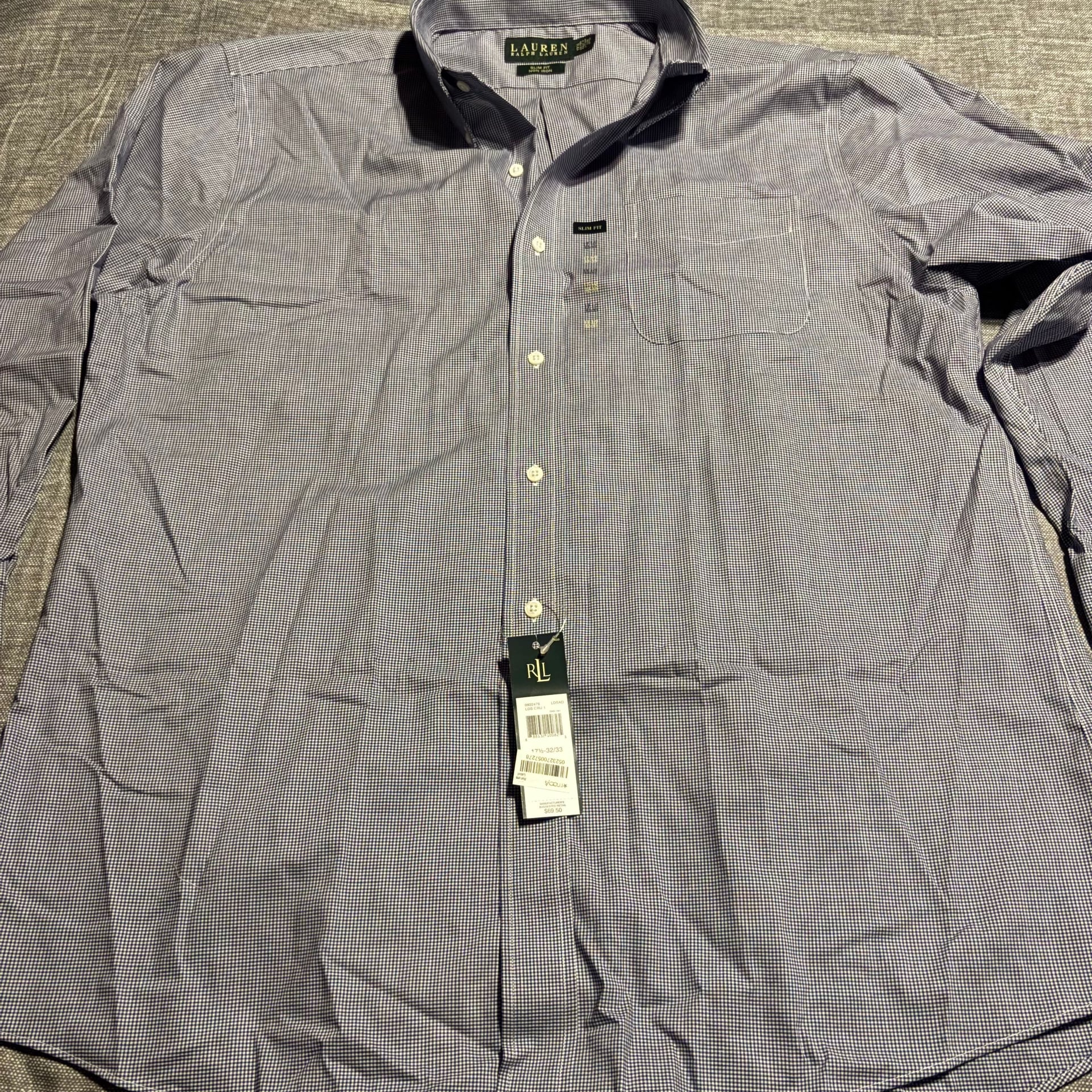 Lauren Ralph Lauren Men's Blue Gingham Slim Fit Non-Iron Dress Shirt 17.5 2
