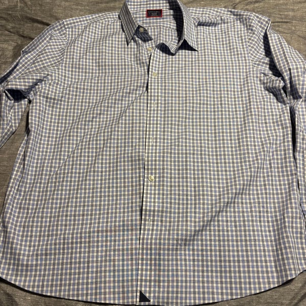 Untuckit Button Shirt Blue Plaid Long Sleeve Sz XXL Comfort Stretch