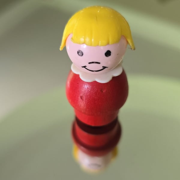 Vintage Fisher Price Little People FAMILY Girl Blonde Wood Body Plastic Head