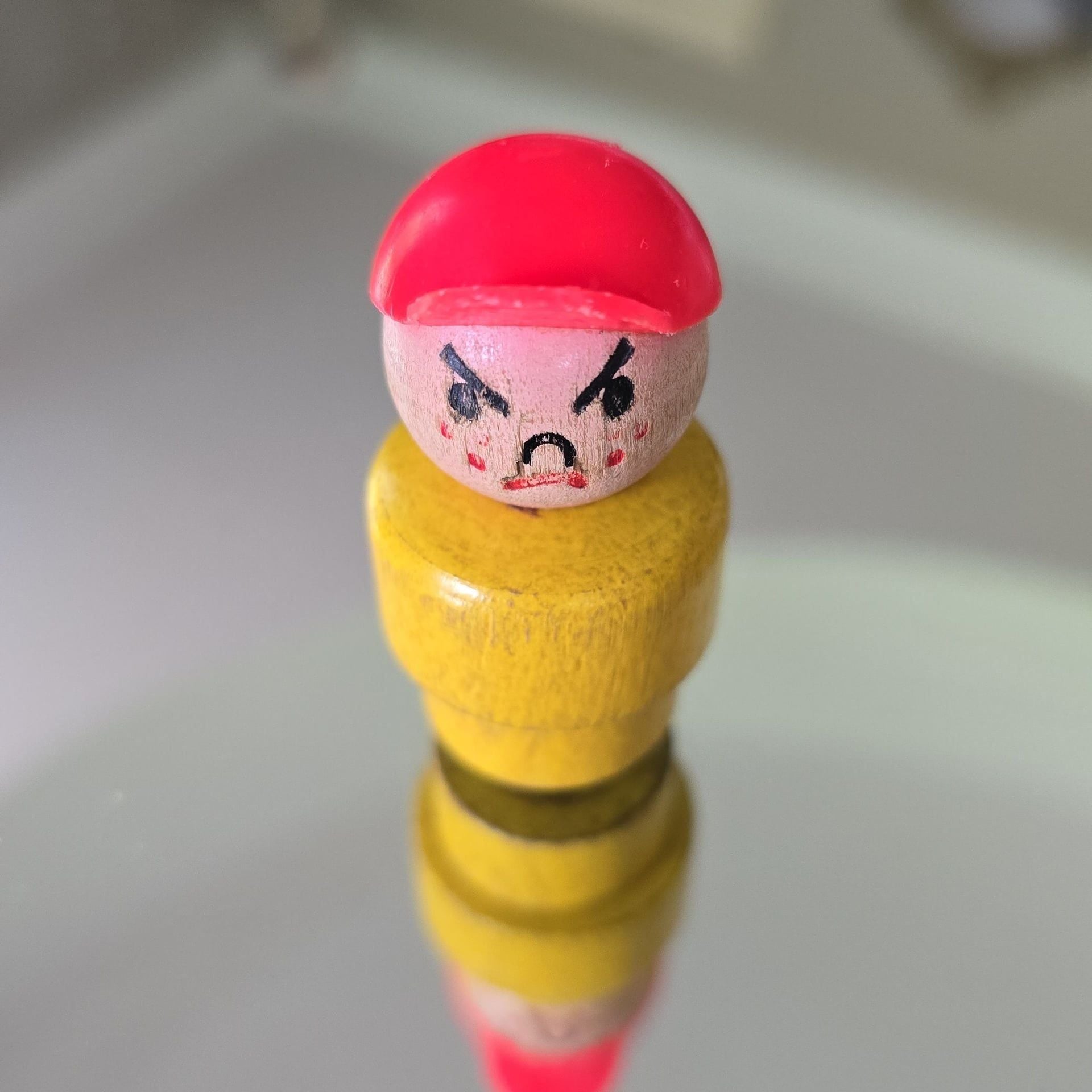 FISHER PRICE LITTLE People vintage angry boy wood body and head plastic hat 1