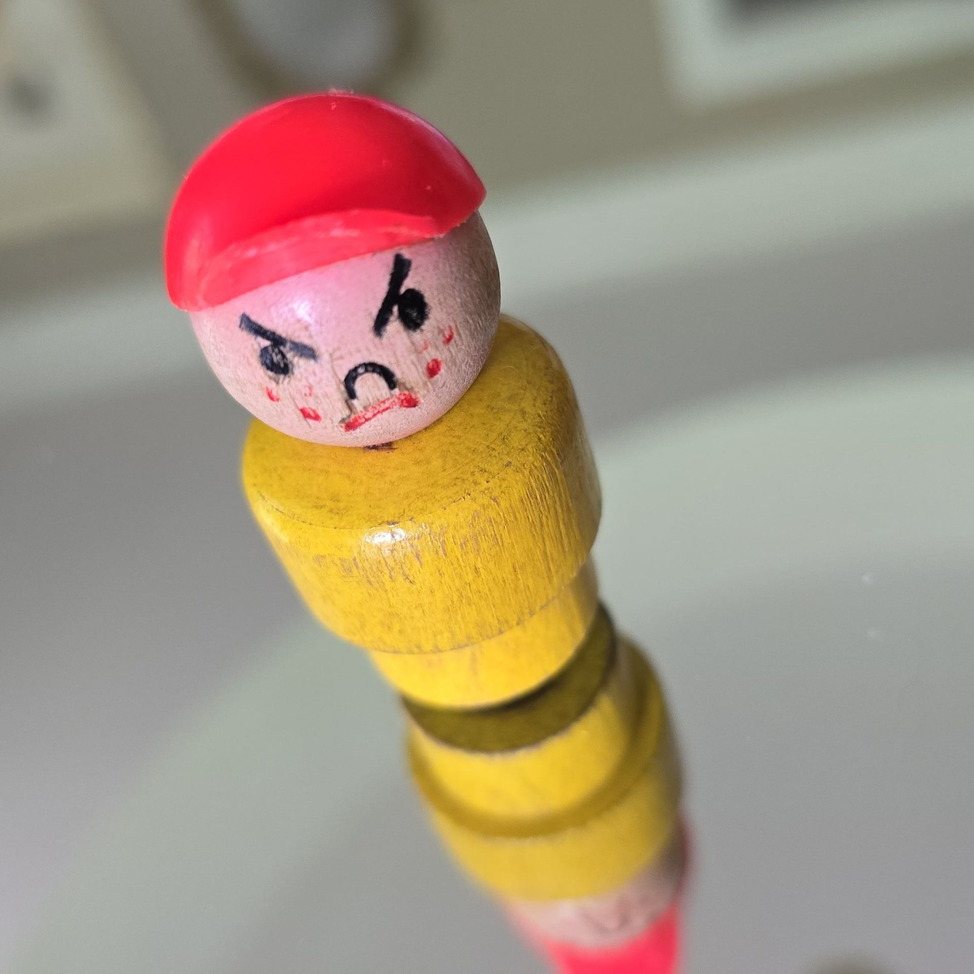 FISHER PRICE LITTLE People vintage angry boy wood body and head plastic hat 2