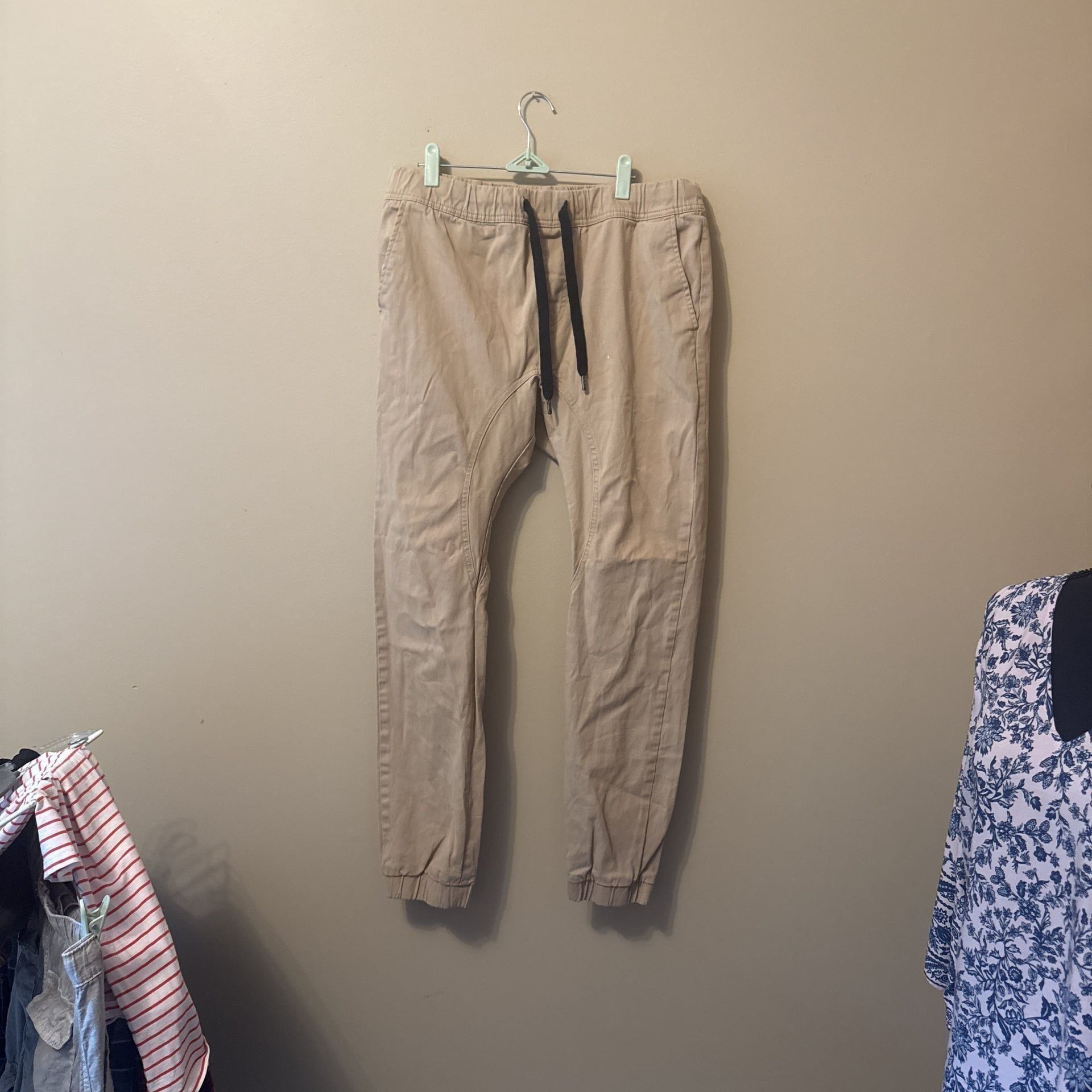WT02 Cargo Pants Mens Medium Brown Joggers Drawstrings Stretch Casual 2