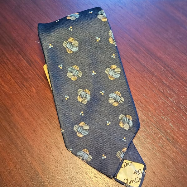 Vintage Christian Dior Paris, New York Cravate Tie, Blue and Yellow