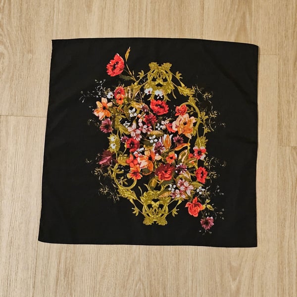 Black Floral Gold Accent Pocket Square