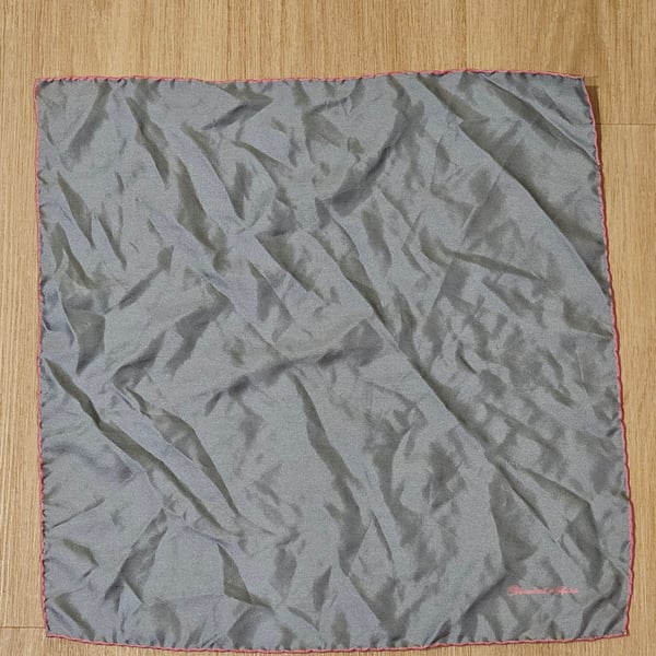 Turnbull & Asser Grey Silk Pocket Square with Pink Rolled Hem